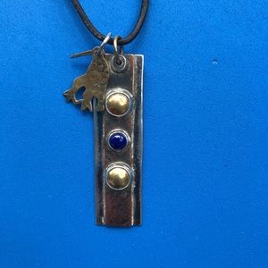 Handcrafted Earthy Blue/Gold Metal Necklace